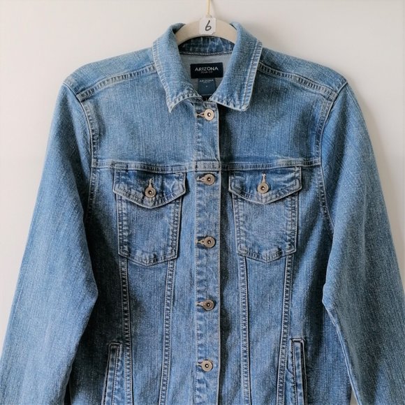 Arizona Jean Co Womens Blue Long Sleeve Collared Button-Up Denim Jacket Size M - Picture 3 of 6